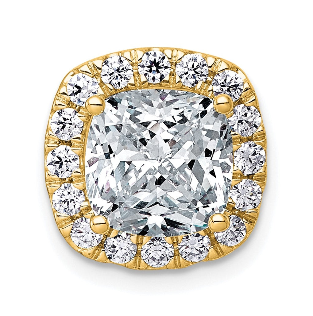 14K Yellow Or White Gold Certified Lab Grown Diamond VS+ F+ Cushion Complete Halo Chain Slide Pendant