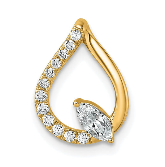 14k Yellow Gold 1/3 carat Lab Grown Diamond VS+ F+ Complete Fashion Teardrop Chain Slide Pendant