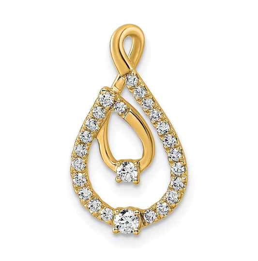 14k Yellow Gold 3/8 carat Lab Grown Diamond VS+ F+ Complete Fashion Teardrop Chain Slide Pendant