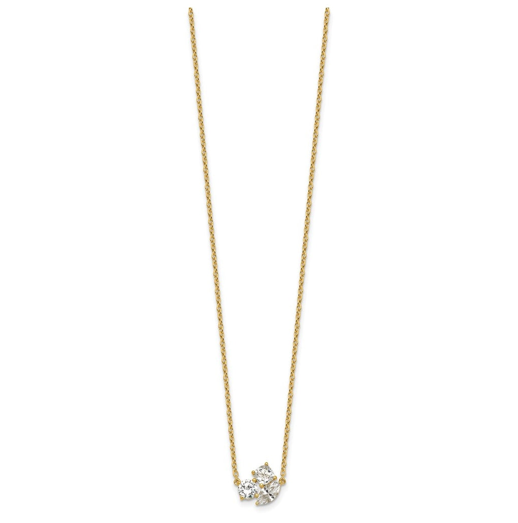 14k Yellow Gold 1 carat Lab Grown Diamond VS+ F+ Complete 18 inch Three Stone Fashion Necklace