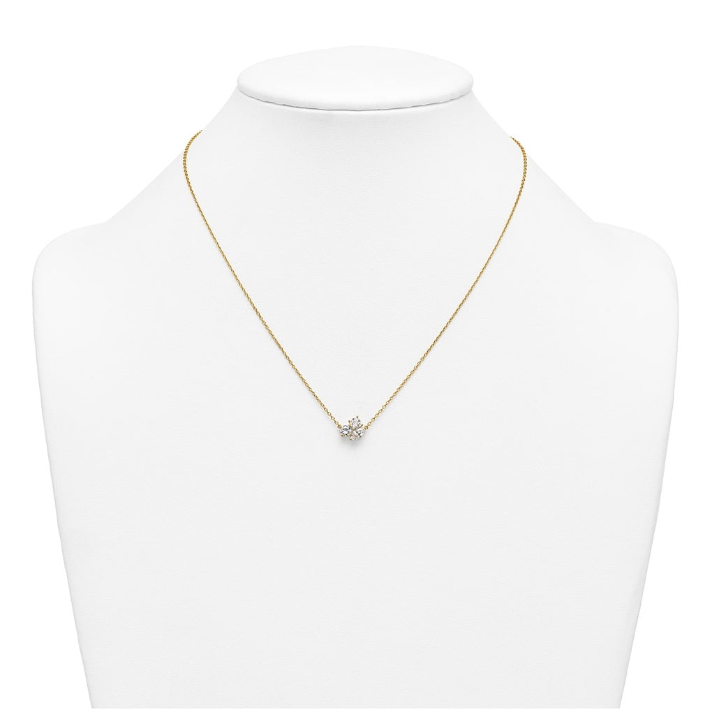 14k Yellow Gold 1 carat Lab Grown Diamond VS+ F+ Complete 18 inch Three Stone Fashion Necklace