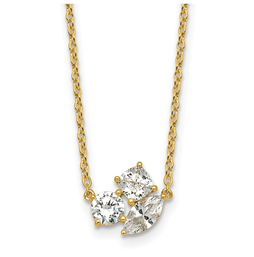 14k Yellow Gold 1 carat Lab Grown Diamond VS+ F+ Complete 18 inch Three Stone Fashion Necklace