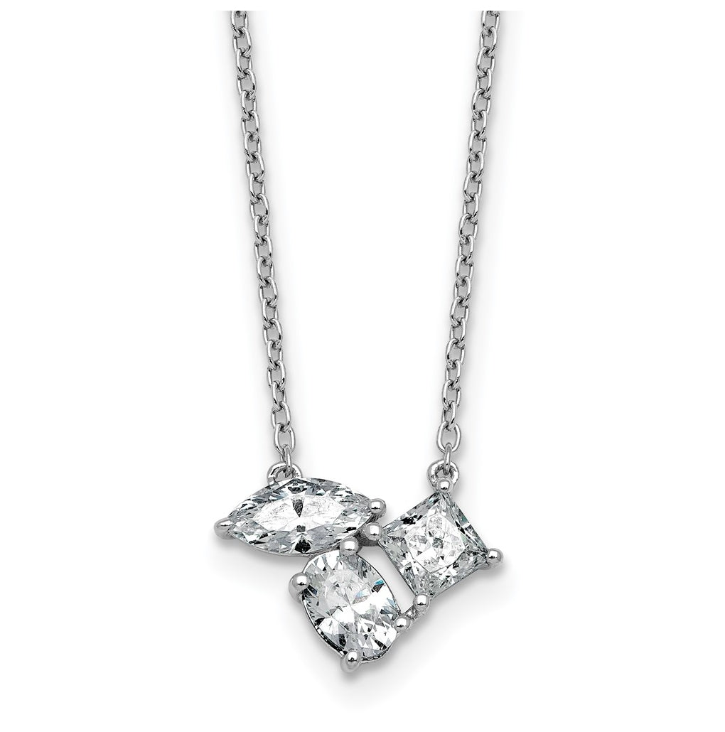 14k White Gold 1 carat Lab Grown Diamond VS+ F+ Complete 18 inch Three Stone Fashion Necklace