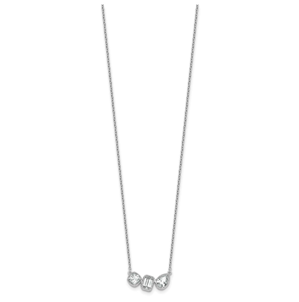14k White Gold 1 carat Lab Grown Diamond VS+ F+ Complete 18 inch Three Stone Fashion Necklace