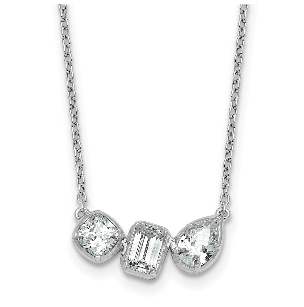 14k White Gold 1 carat Lab Grown Diamond VS+ F+ Complete 18 inch Three Stone Fashion Necklace
