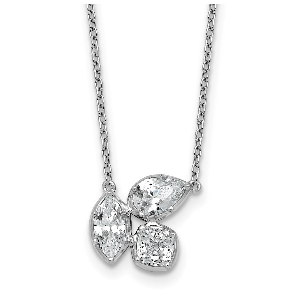 14k White Gold 1 carat Lab Grown Diamond VS+ F+ Complete 18 inch Three Stone Fashion Necklace