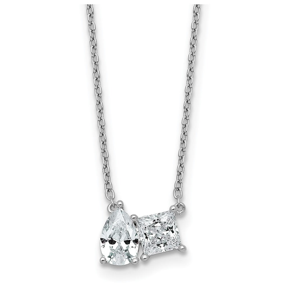 14k White Gold 1 carat Lab Grown Diamond VS+ F+ Complete 18 inch Two Stone Fashion Necklace