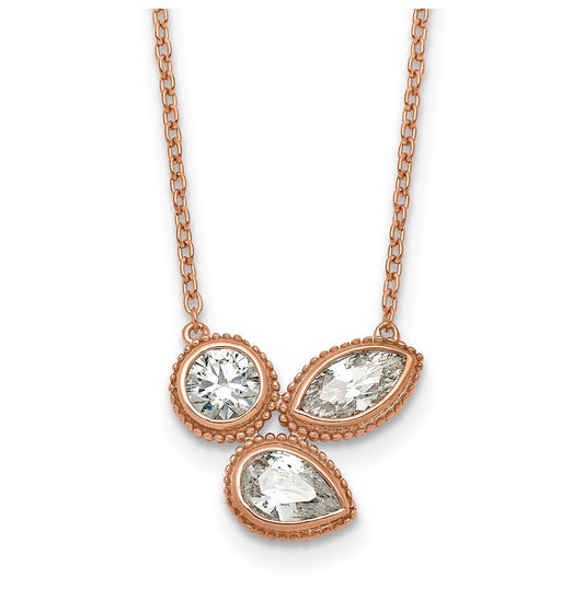 14k Rose Gold 1 carat Lab Grown Diamond VS+ F+ Complete 18 inch Three Stone Fashion Necklace