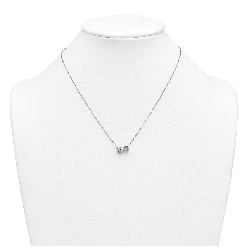 14k White Gold 1 carat Lab Grown Diamond VS+ F+ Complete 18 inch Two Stone Fashion Necklace