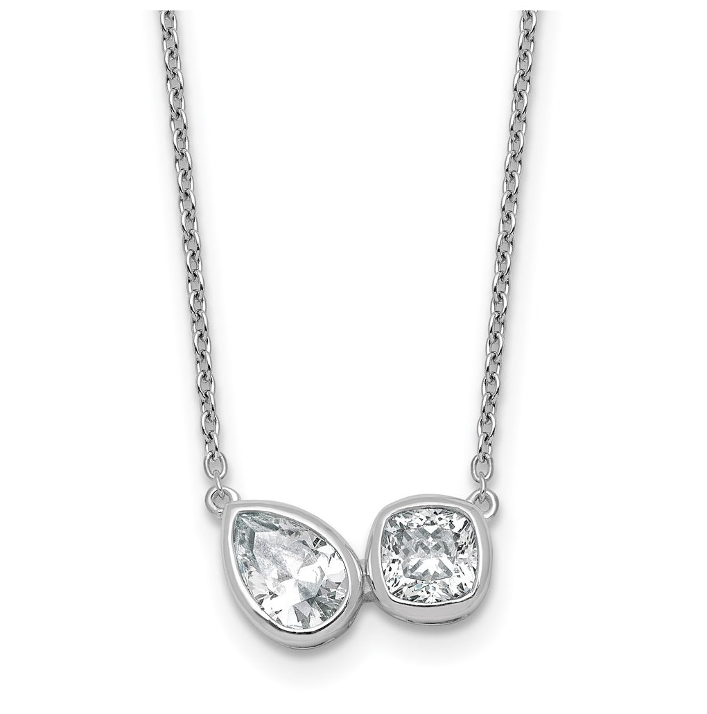 14k White Gold 1 carat Lab Grown Diamond VS+ F+ Complete 18 inch Two Stone Fashion Necklace