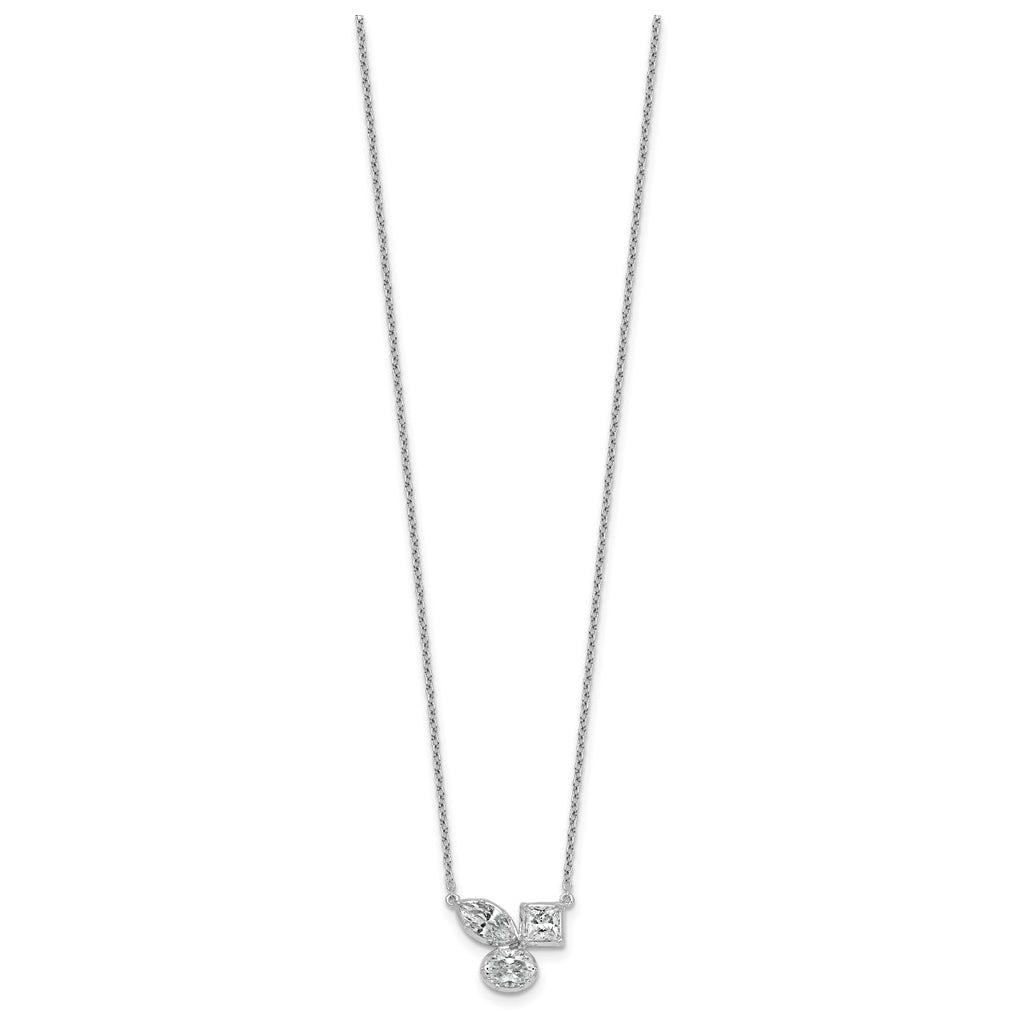 14k White Gold 1 carat Lab Grown Diamond VS+ F+ Complete 18 inch Three Stone Fashion Necklace