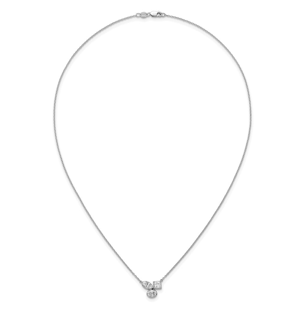 14k White Gold 1 carat Lab Grown Diamond VS+ F+ Complete 18 inch Three Stone Fashion Necklace