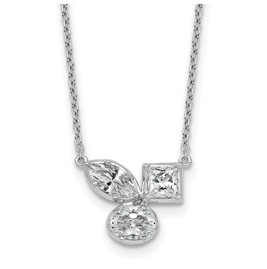 14k White Gold 1 carat Lab Grown Diamond VS+ F+ Complete 18 inch Three Stone Fashion Necklace