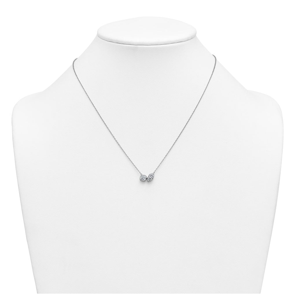 14k White Gold 1 carat Lab Grown Diamond VS+ F+ Complete 18 inch Two Stone Fashion Necklace