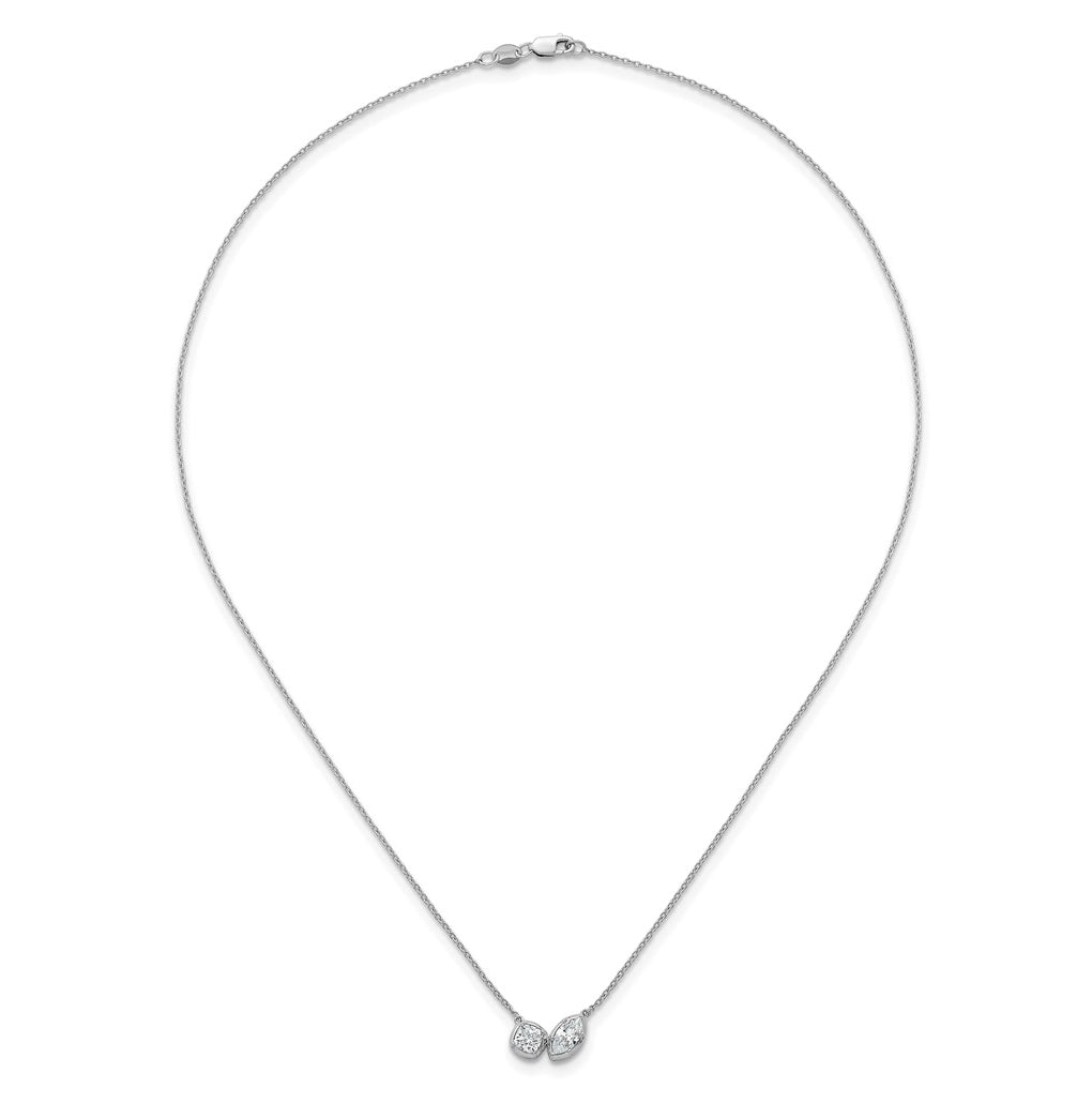 14k White Gold 1 carat Lab Grown Diamond VS+ F+ Complete 18 inch Two Stone Fashion Necklace