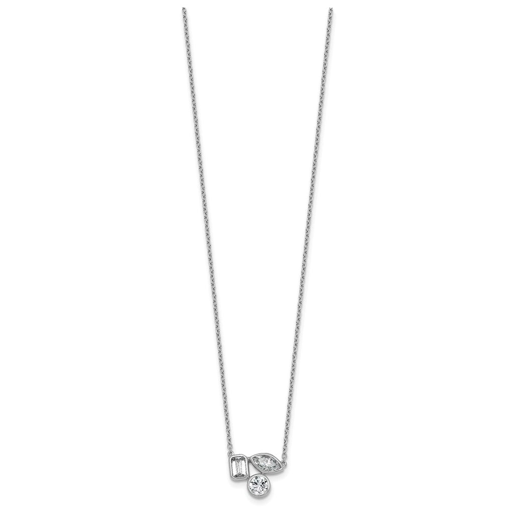 14k White Gold 1 carat Lab Grown Diamond VS+ F+ Complete 18 inch Three Stone Fashion Necklace