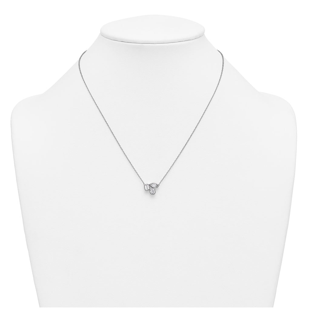 14k White Gold 1 carat Lab Grown Diamond VS+ F+ Complete 18 inch Three Stone Fashion Necklace