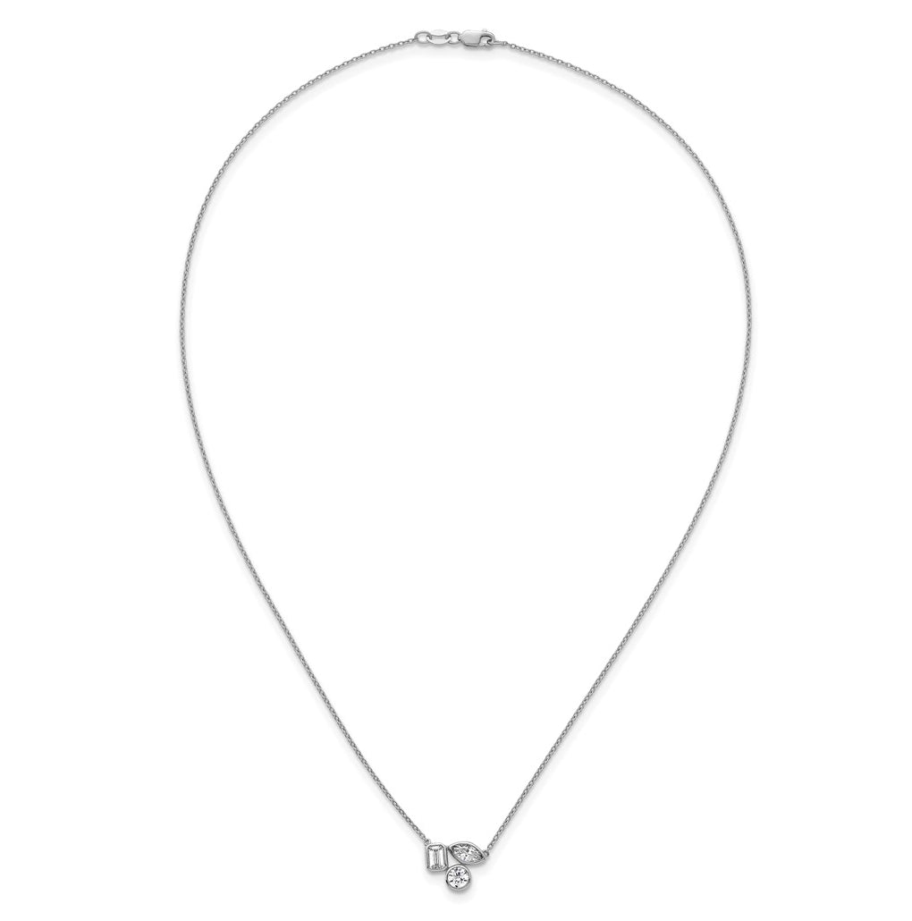 14k White Gold 1 carat Lab Grown Diamond VS+ F+ Complete 18 inch Three Stone Fashion Necklace