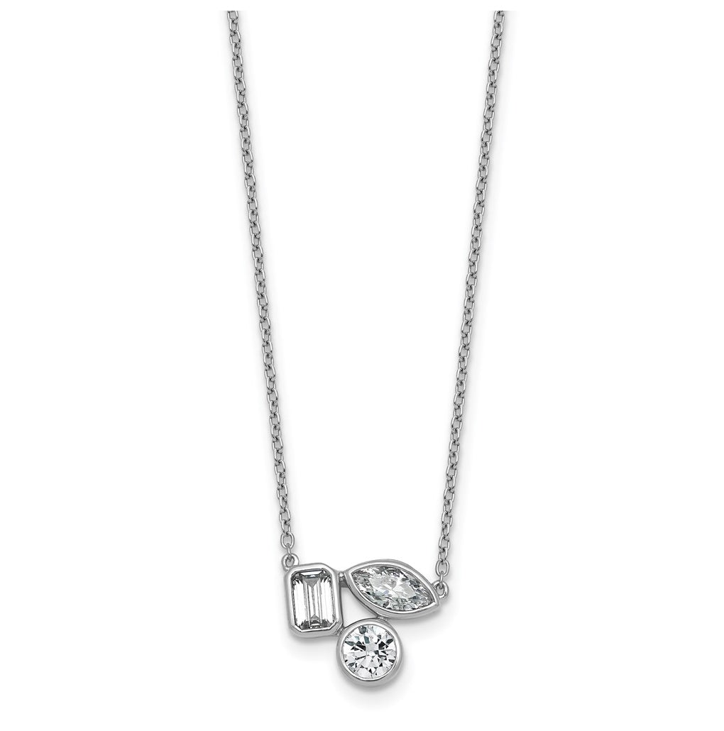 14k White Gold 1 carat Lab Grown Diamond VS+ F+ Complete 18 inch Three Stone Fashion Necklace