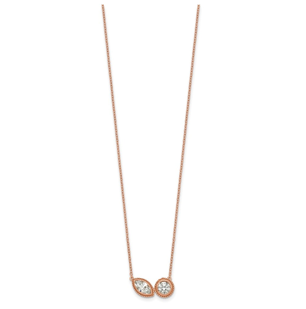 14k Rose Gold 1 carat Lab Grown Diamond VS+ F+ Complete 18 inch Two Stone Fashion Necklace