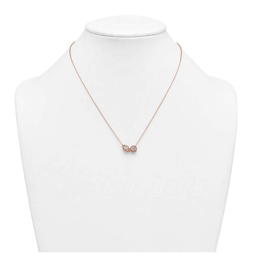 14k Rose Gold 1 carat Lab Grown Diamond VS+ F+ Complete 18 inch Two Stone Fashion Necklace