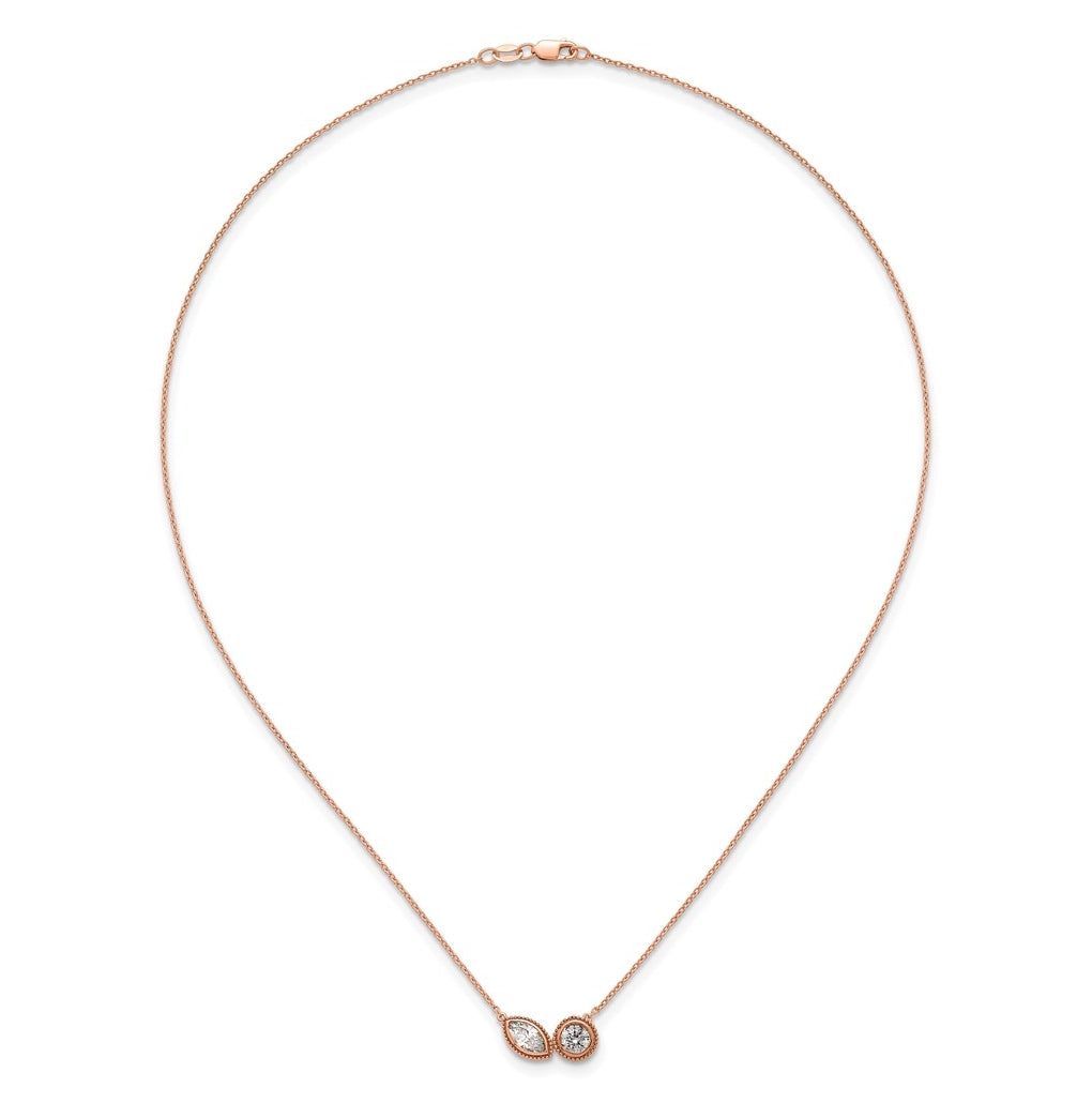 14k Rose Gold 1 carat Lab Grown Diamond VS+ F+ Complete 18 inch Two Stone Fashion Necklace