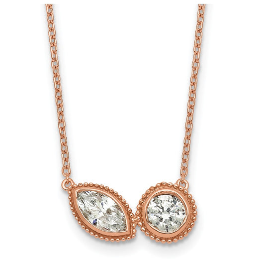 14k Rose Gold 1 carat Lab Grown Diamond VS+ F+ Complete 18 inch Two Stone Fashion Necklace