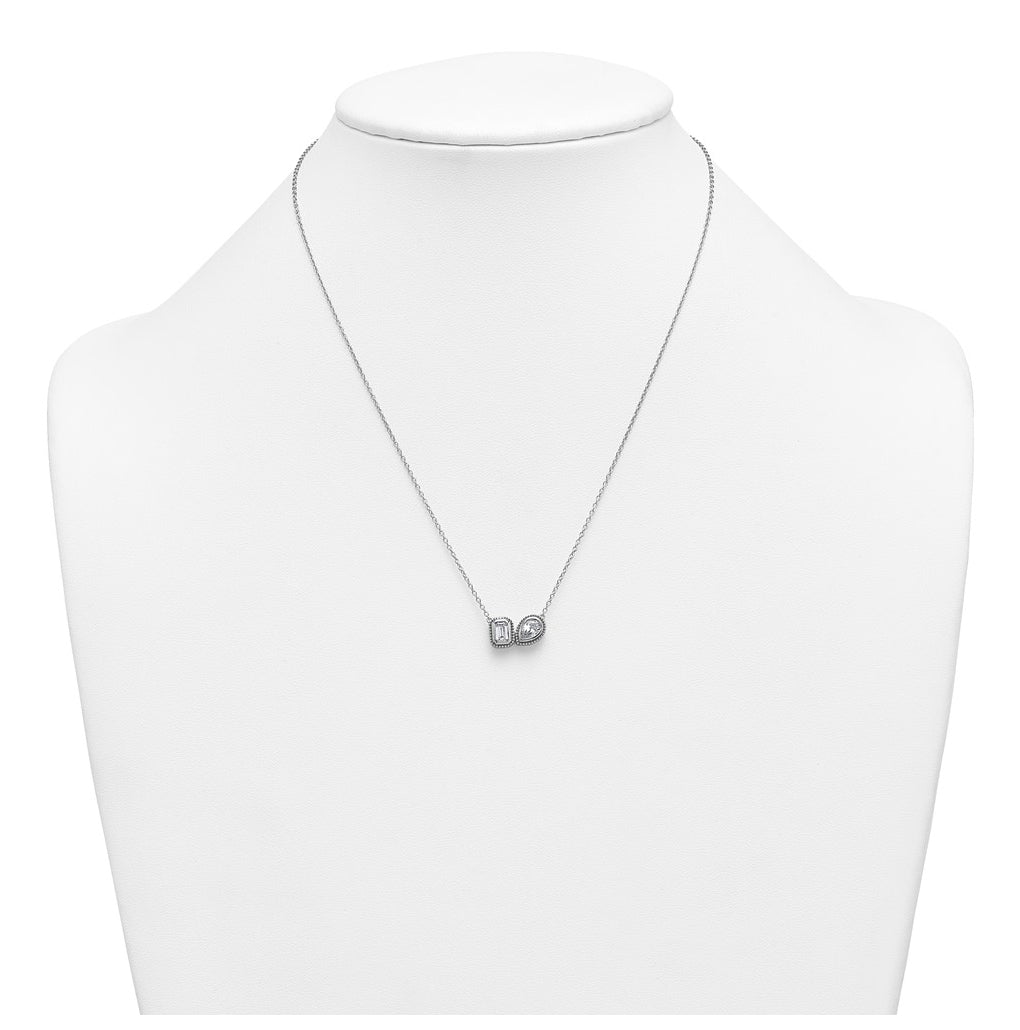 14k White Gold 1 carat Lab Grown Diamond VS+ F+ Complete 18 inch Two Stone Fashion Necklace