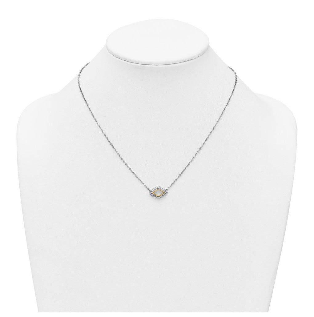 14k Two-Tone 3/8 carat Lab Grown Diamond VS+ F+ Complete 18 inch Fashion Evil Eye Necklace