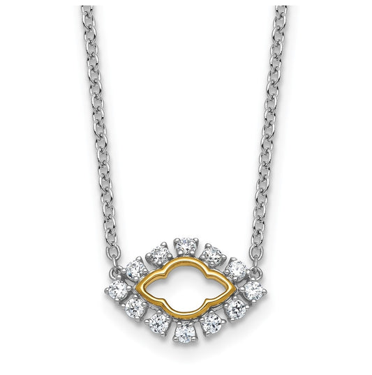 14k Two-Tone 3/8 carat Lab Grown Diamond VS+ F+ Complete 18 inch Fashion Evil Eye Necklace