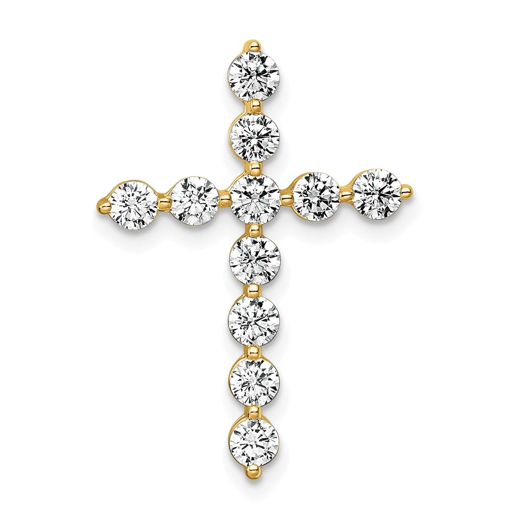 14k Yellow Gold 1 carat Lab Grown Diamond VS+ F+ Complete Cross Chain Slide Pendant