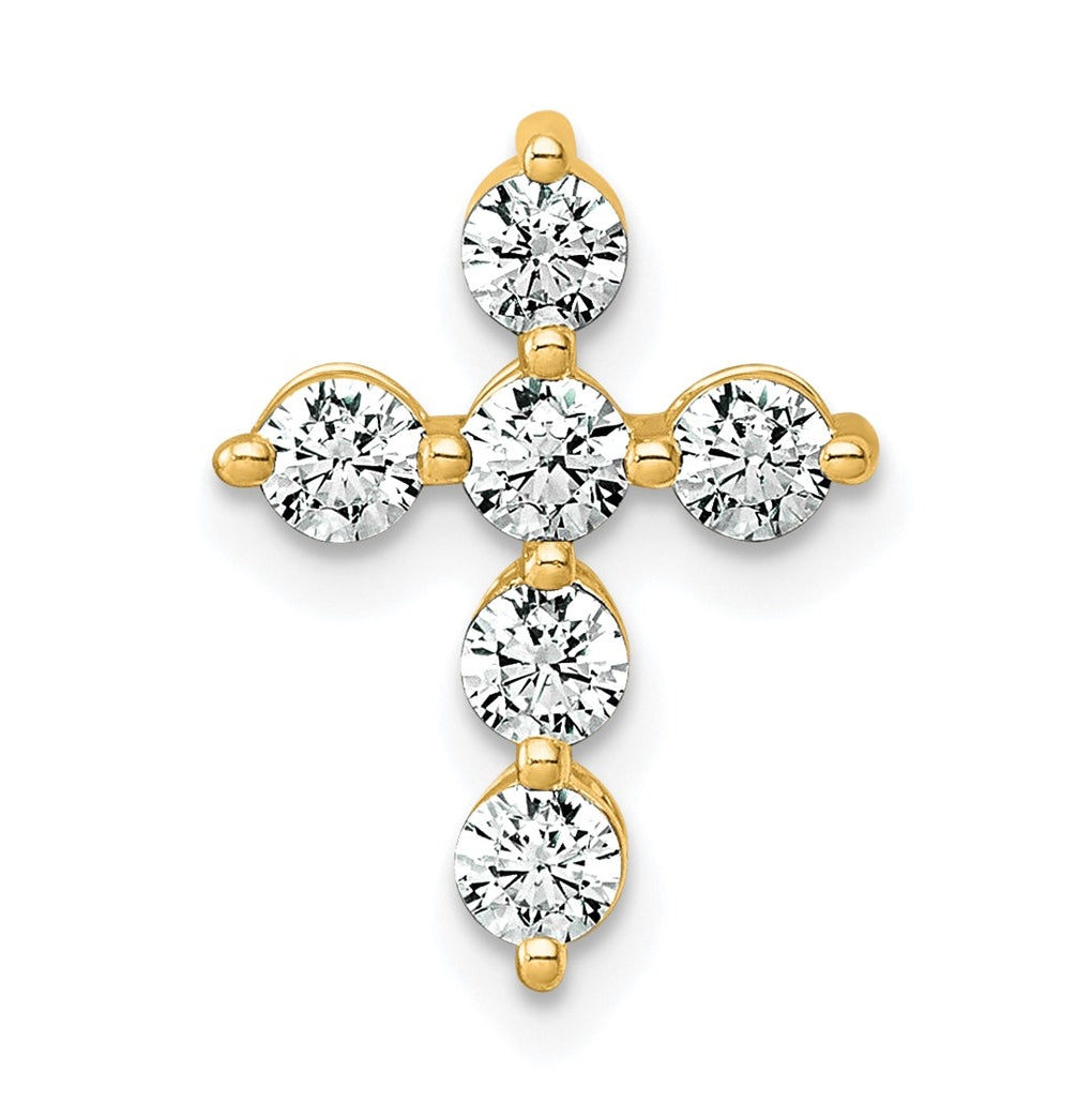 14k Yellow Gold 1/2 carat Lab Grown Diamond VS+ F+ Complete Cross Chain Slide Pendant