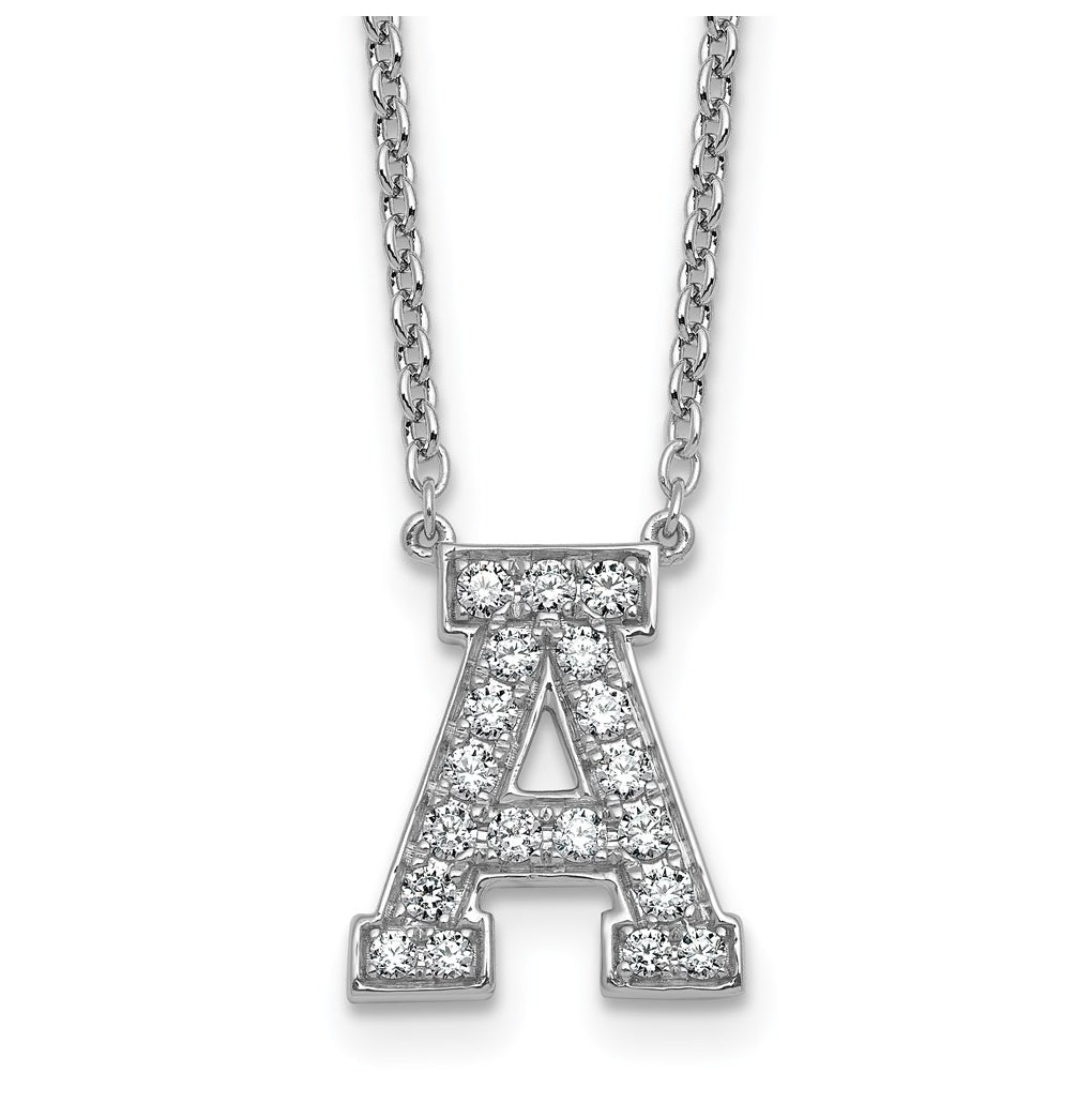 14k White Gold Lab Grown Diamond VS+ F+ Complete Letter 18 inch Initial Necklace