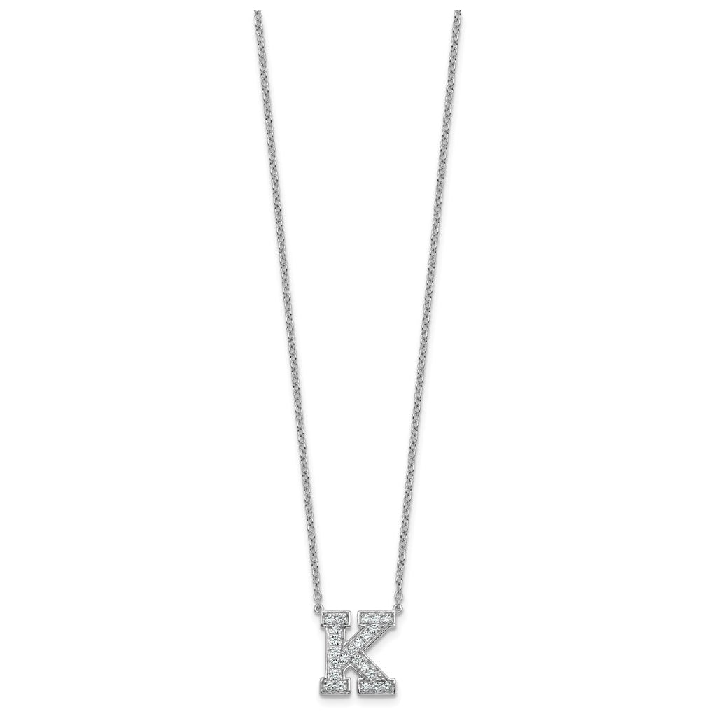 14k White Gold Lab Grown Diamond VS+ F+ Complete Letter 18 inch Initial Necklace