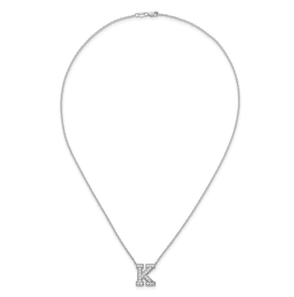 14k White Gold Lab Grown Diamond VS+ F+ Complete Letter 18 inch Initial Necklace