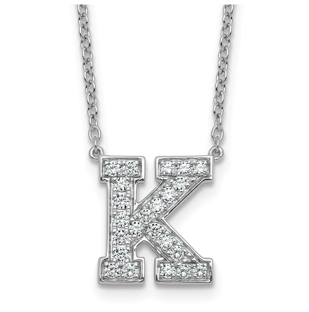 14k White Gold Lab Grown Diamond VS+ F+ Complete Letter 18 inch Initial Necklace