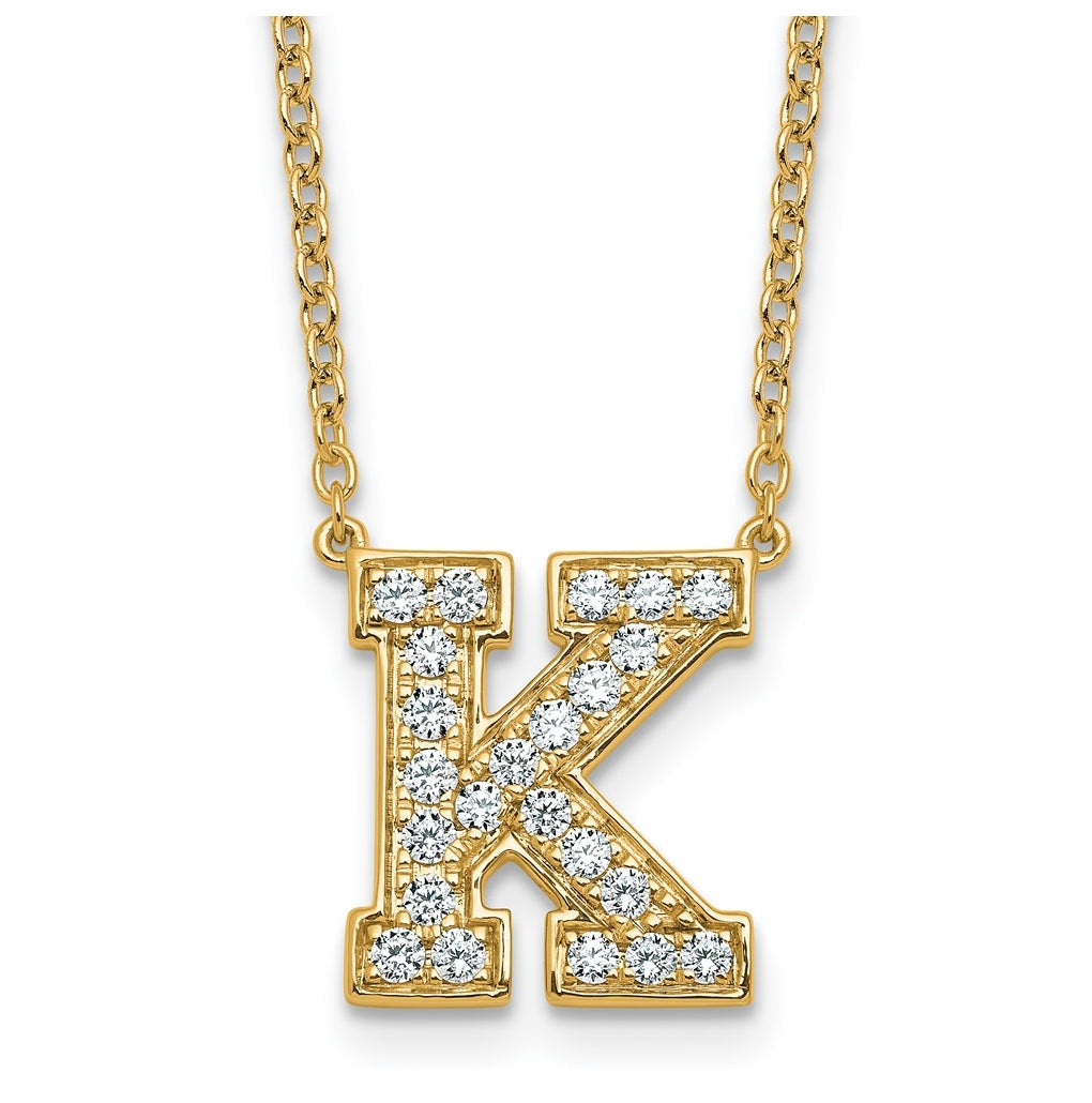 14k Yellow Gold Lab Grown Diamond VS+ F+ Complete 18 inch Initial Necklace