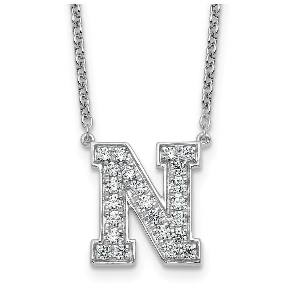 14k White Gold Lab Grown Diamond VS+ F+ Complete Letter 18 inch Initial Necklace
