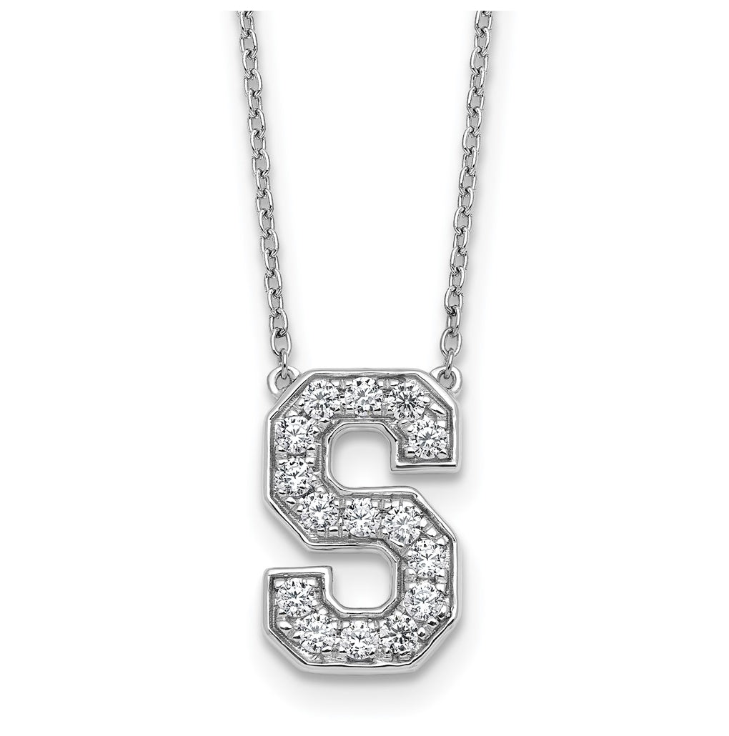 14k White Gold Lab Grown Diamond VS+ F+ Complete Letter 18 inch Initial Necklace
