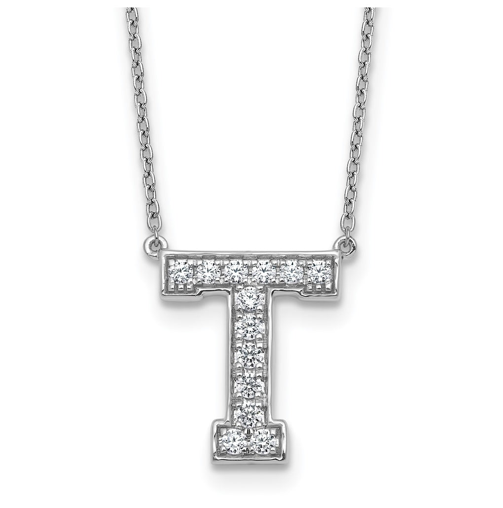 14k White Gold Lab Grown Diamond VS+ F+ Complete Letter 18 inch Initial Necklace