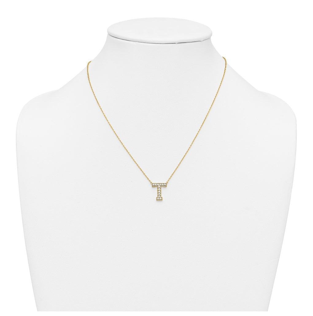 14k Yellow Gold Lab Grown Diamond VS+ F+ Complete 18 inch Initial Necklace