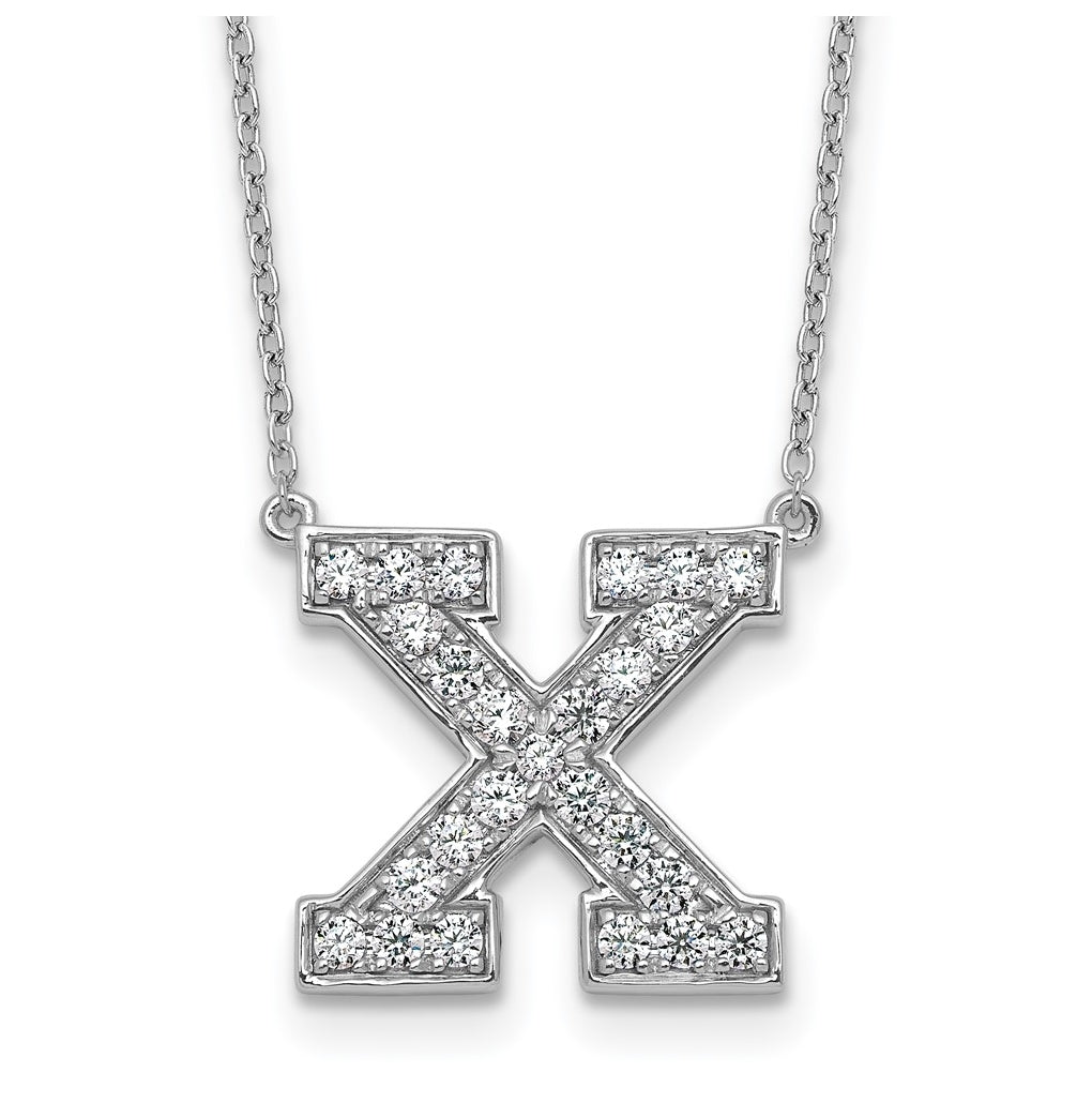 14k White Gold Lab Grown Diamond VS+ F+ Complete Letter 18 inch Initial Necklace