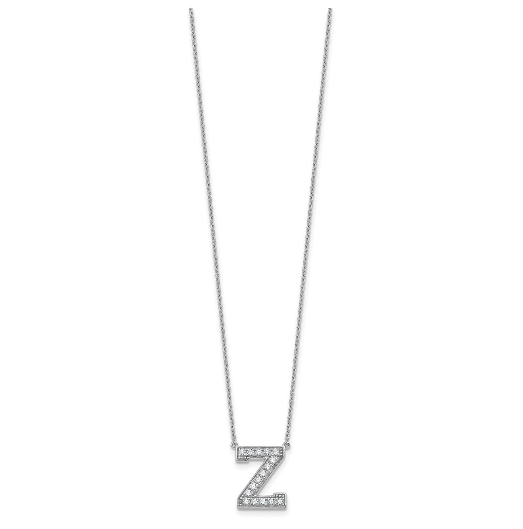 14k White Gold Lab Grown Diamond VS+ F+ Complete Letter 18 inch Initial Necklace