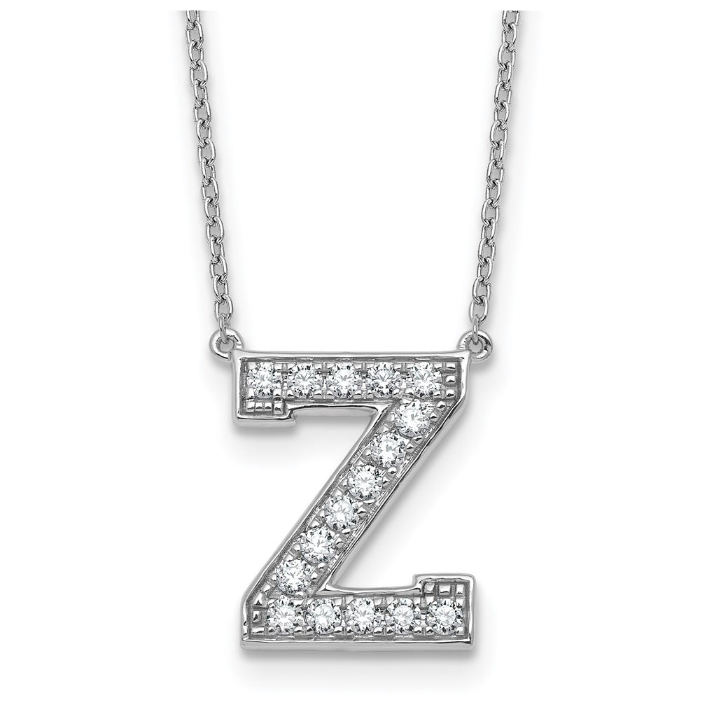 14k White Gold Lab Grown Diamond VS+ F+ Complete Letter 18 inch Initial Necklace