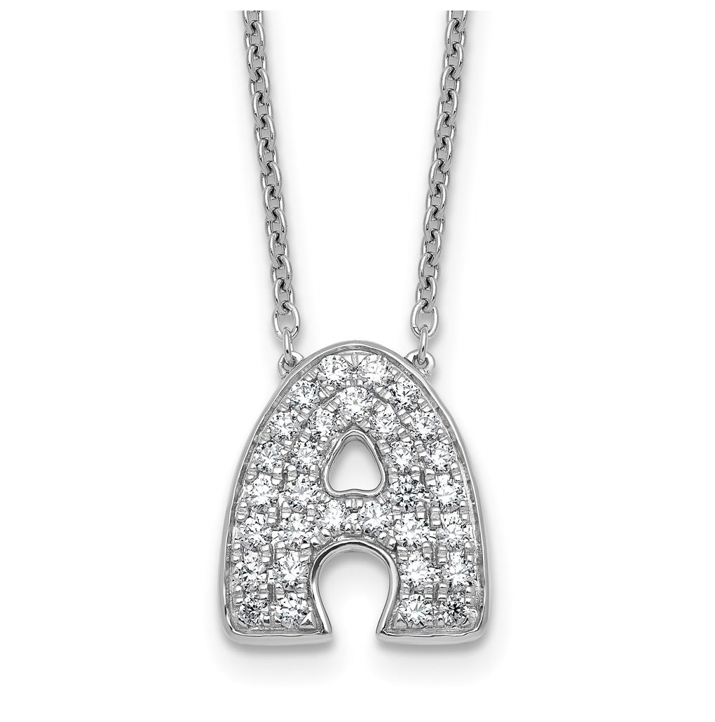 14k White Gold Lab Grown Diamond VS+ F+ Complete Letter 18 inch Initial Necklace