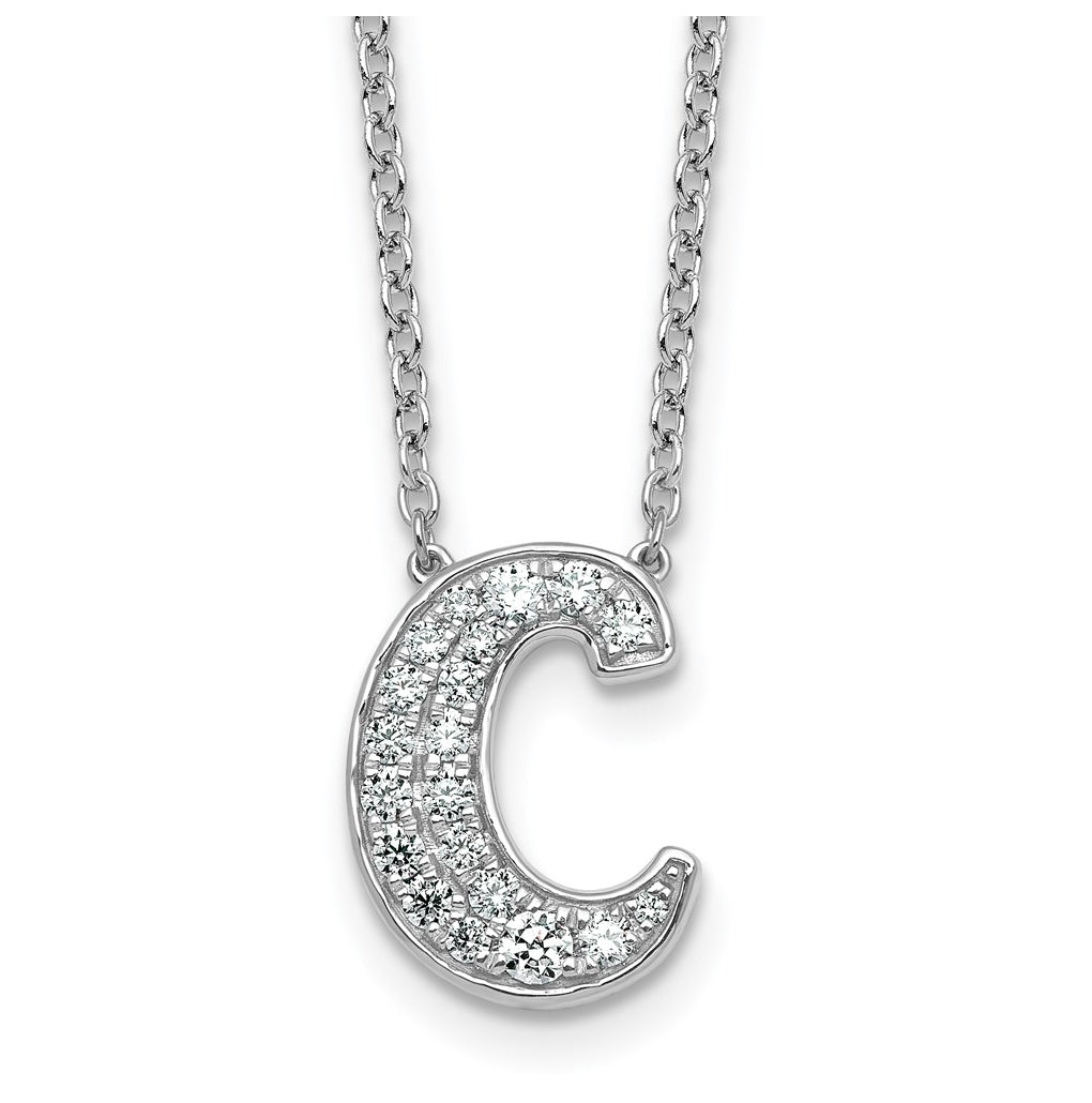 14k White Gold Lab Grown Diamond VS+ F+ Complete Letter 18 inch Initial Necklace
