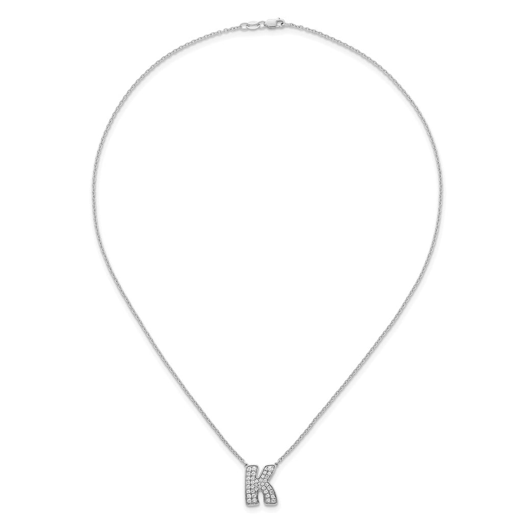 14k White Gold Lab Grown Diamond VS+ F+ Complete Letter 18 inch Initial Necklace