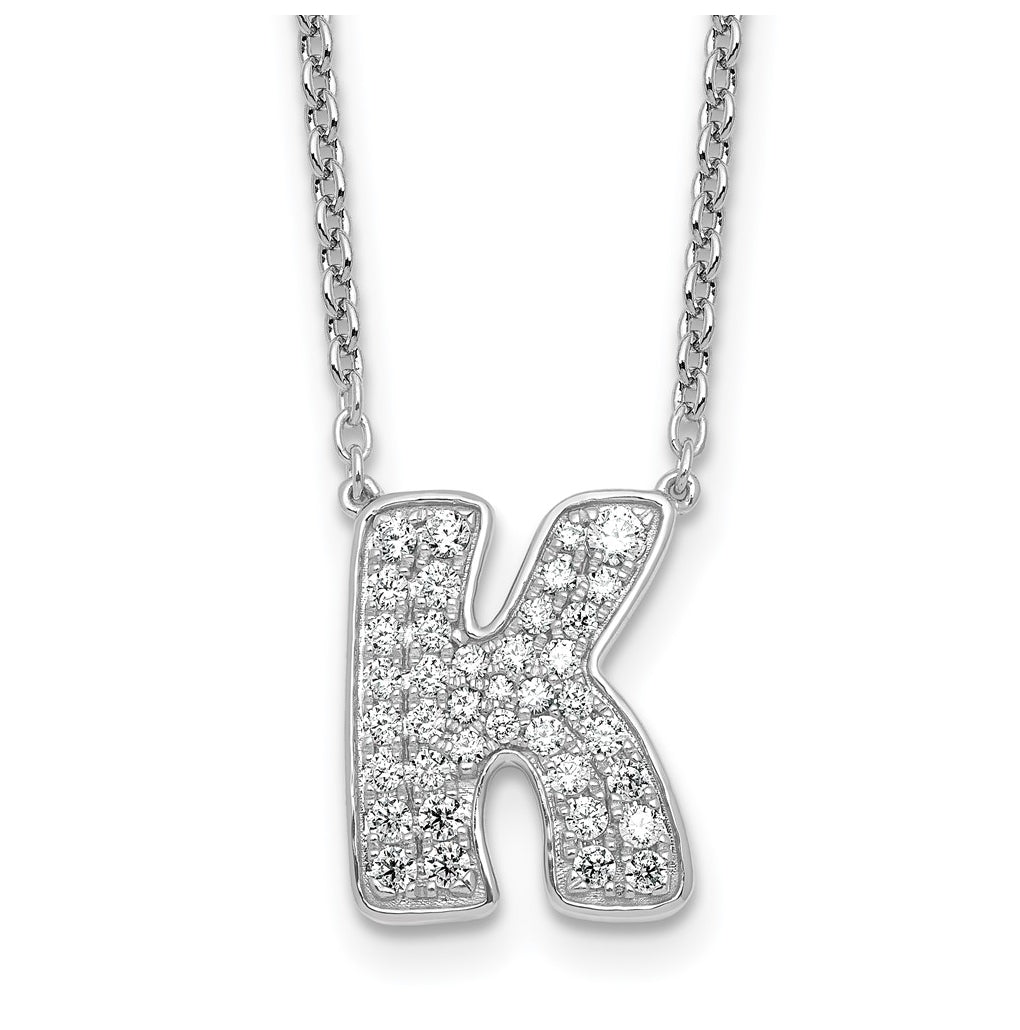 14k White Gold Lab Grown Diamond VS+ F+ Complete Letter 18 inch Initial Necklace