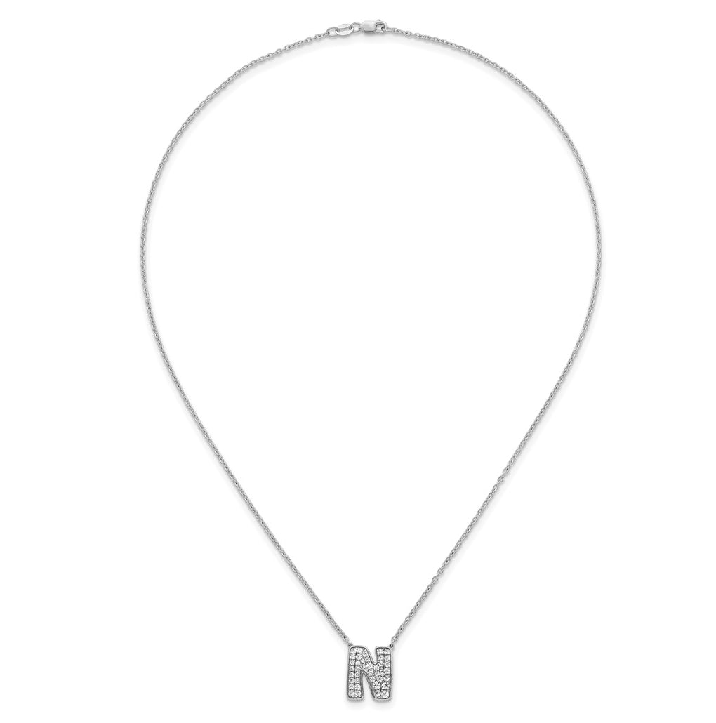 14k White Gold Lab Grown Diamond VS+ F+ Complete Letter 18 inch Initial Necklace
