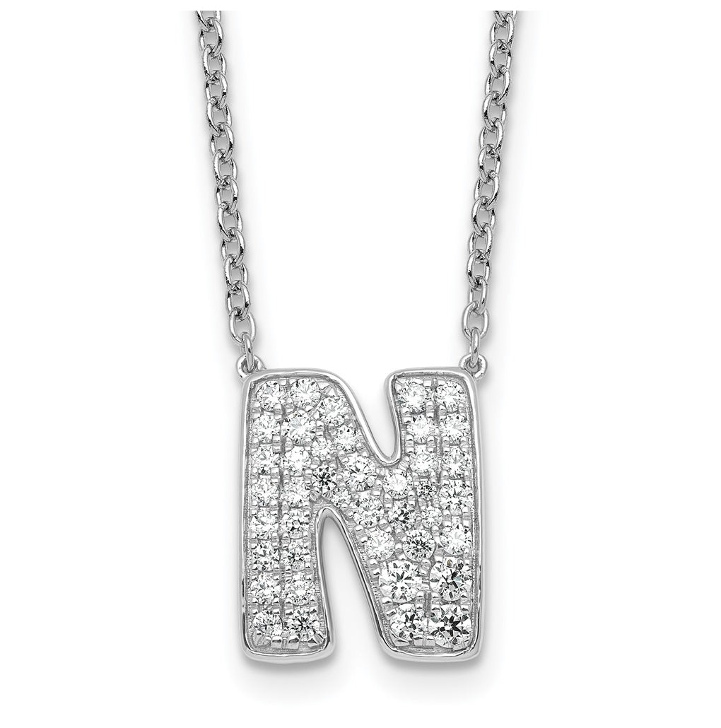 14k White Gold Lab Grown Diamond VS+ F+ Complete Letter 18 inch Initial Necklace